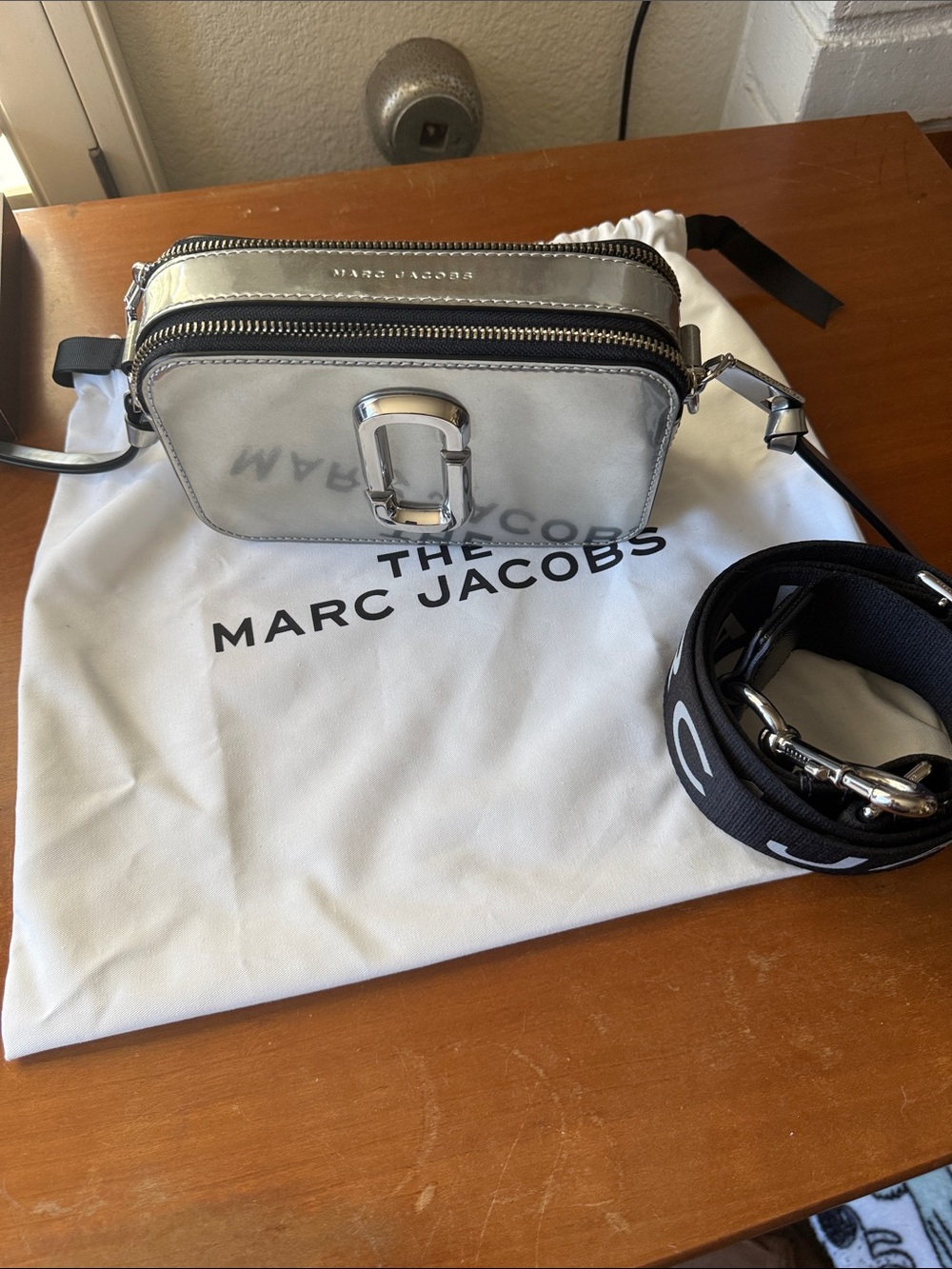 Marc Jacobs Metallic Silver Compact Camera Crossbody